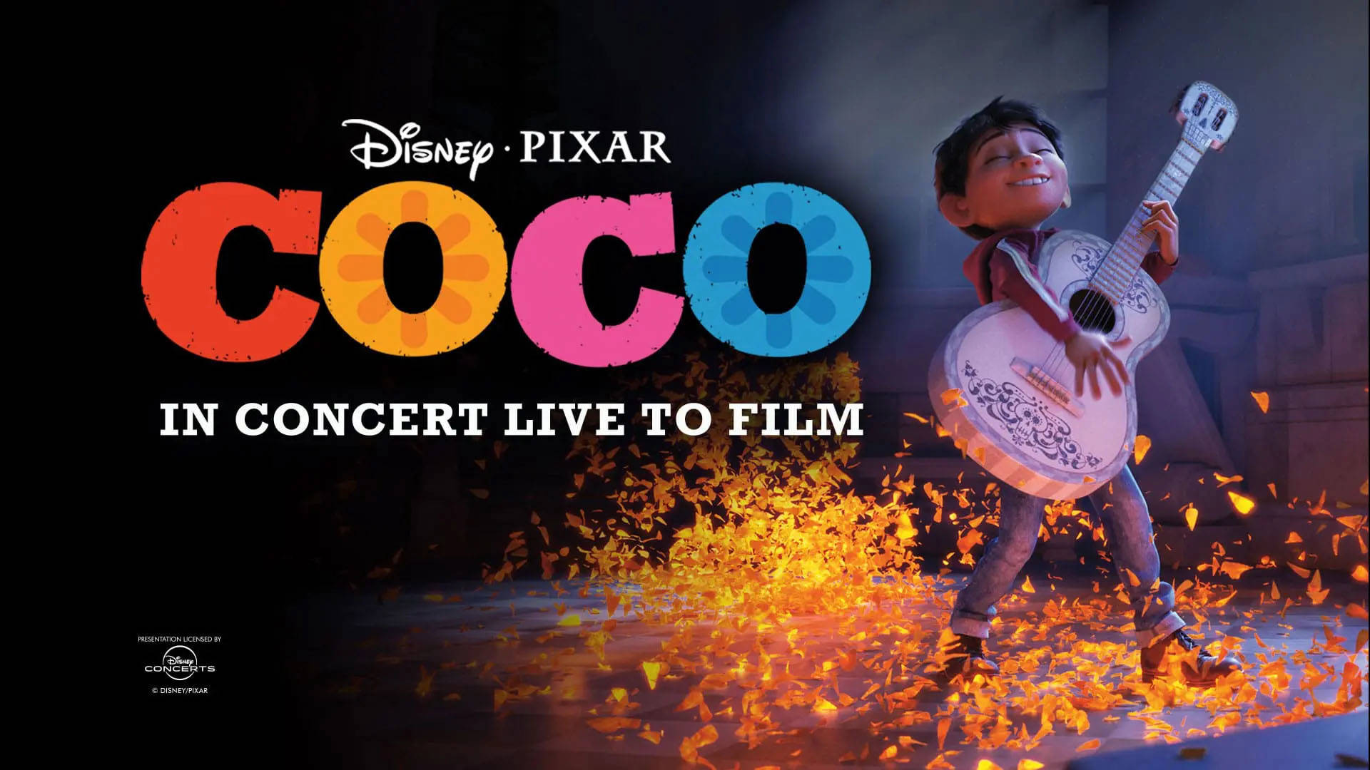 Banner reads: "Disney & Pixar Coco in Concert Live to Film."