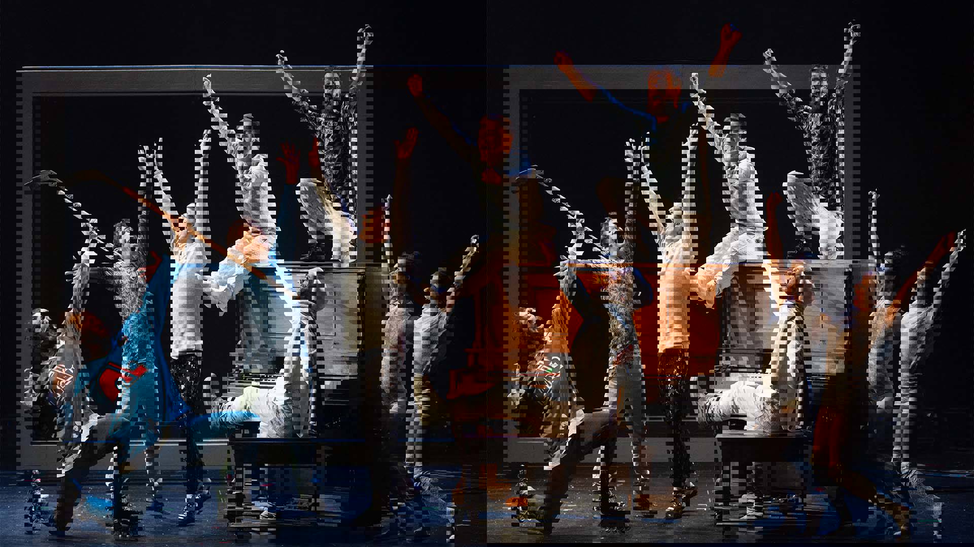 FLIP Fabrique performing on stage with a wooden piano.