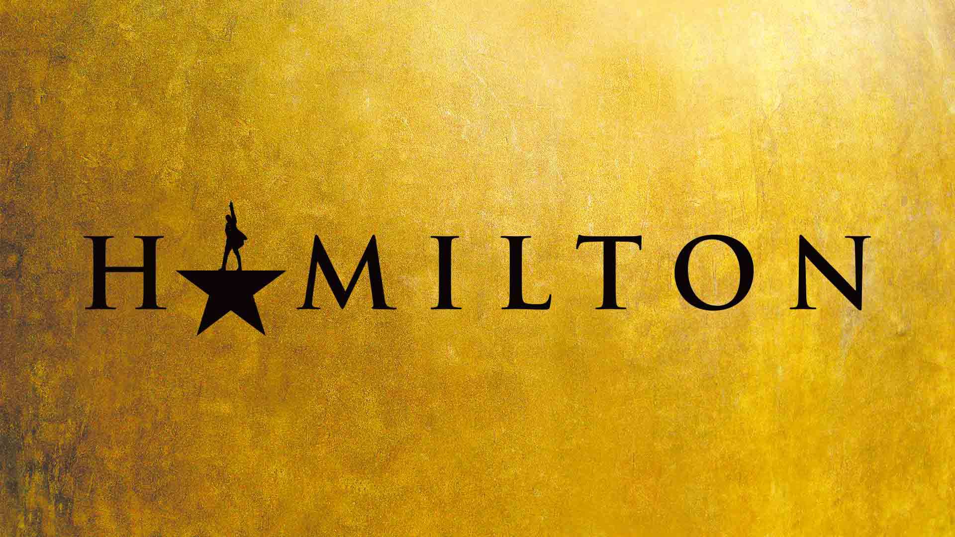 "Hamilton" in bold black lettering against a golden background