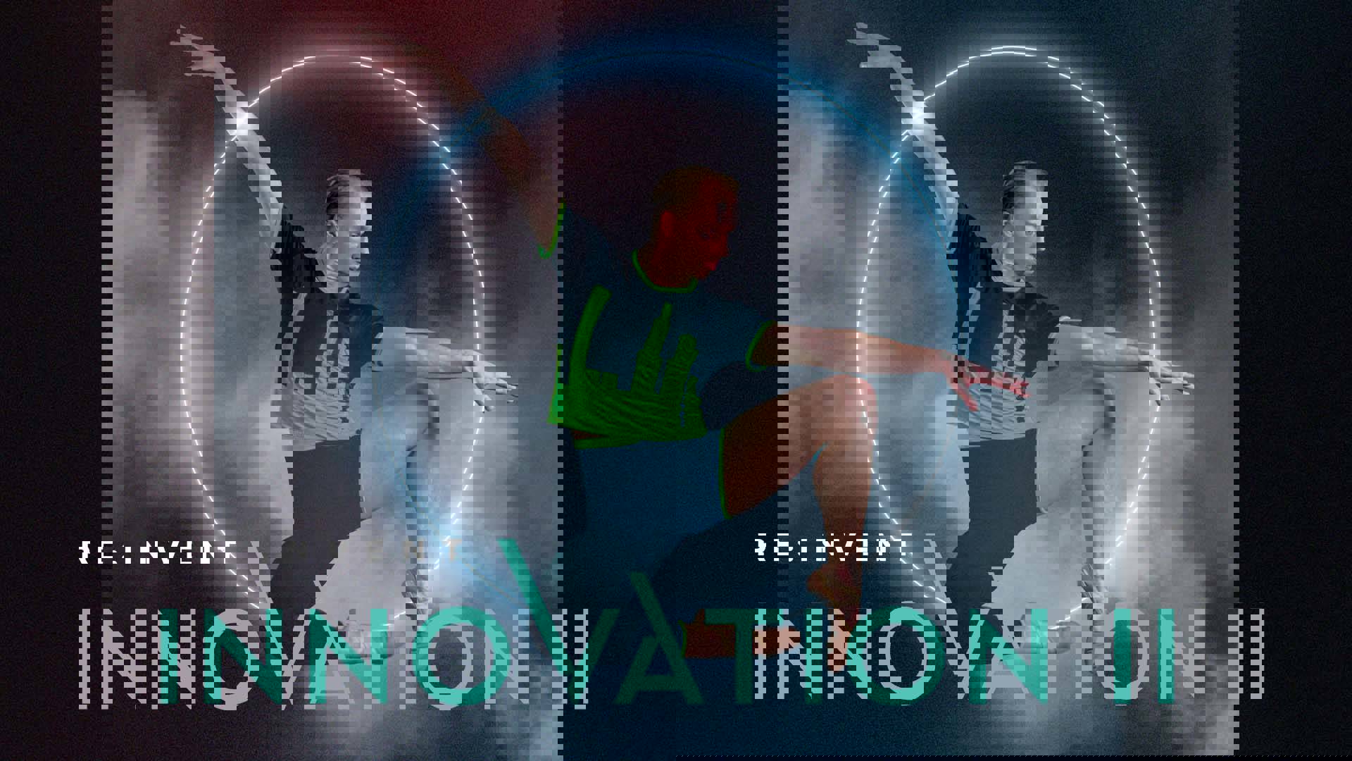 Black banner with grey smoke reads: "Re:Invent - Innovation II"