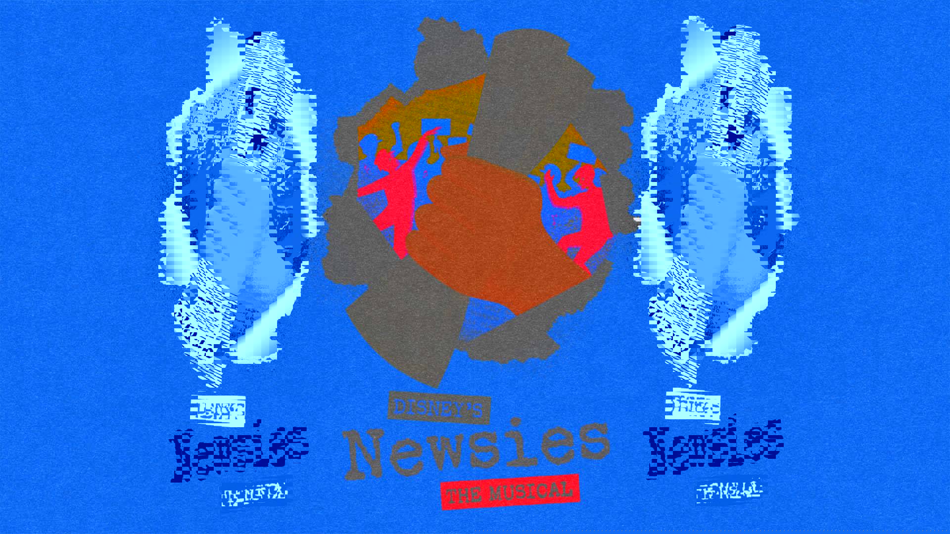 Blue banner reads: "Disney's Newsies the musical"