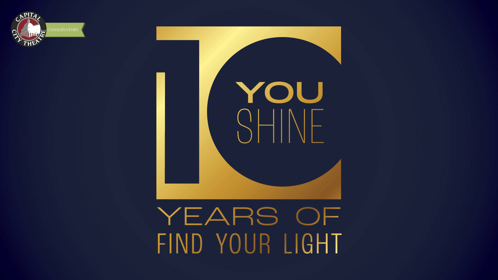 Banner Text reads: 10 Years of Find Your Light. Gold lettering on dark blue background