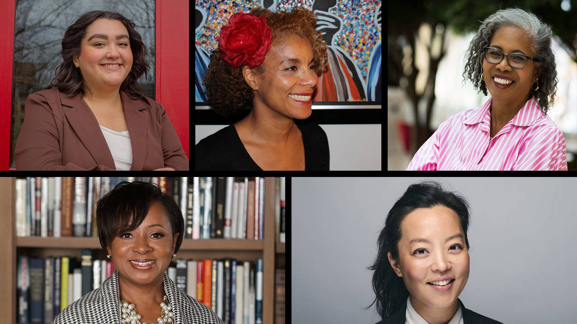 A collage of five diverse women's headshots.